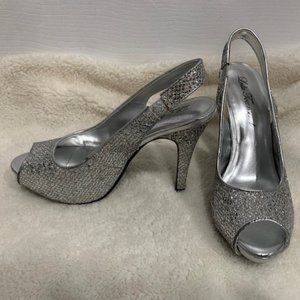 LULU TOWNSEND SILVER MESH GLITTER LT NIGHTOUT HEELS